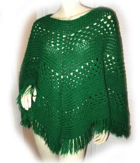 Womens GREEN Yarn Crochet Winter PONCHO Jacket TOP SML  