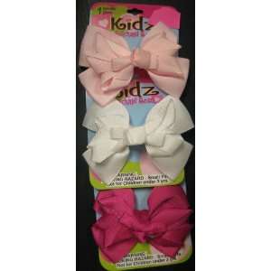  3 Cute Hair Bows for Girls Light Pink, Dark Pink and White 