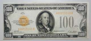 1928 $100 GOLD CERTIFICATE CHOICE CU  