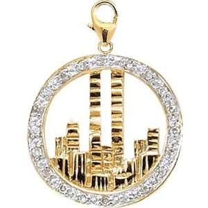  14K Gold 1/10ct HIJ Diamond New York Skyline Spring Ring 