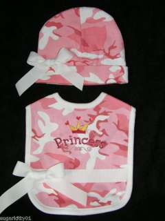Personalized Pink Camo Cotton Baby Beanie & Bib Set  
