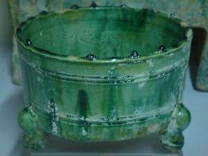 Chinese Han green glazed tomb pottery tripod burner(D)  