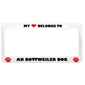  An Rottweiler Dog Pet White Metal License Plate Frame Tag 
