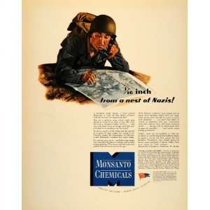  1943 Ad WWII Monsanto Chemicals GI Soldier Military Map 