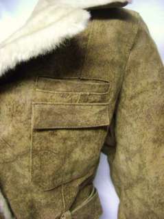 VICTORIAS SECRET Tan Suede Leather Fur Jacket Coat M  