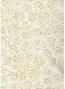 CREAM/IVORY ROSES W/METALLIC GOLD~ Cotton Quilt Fabric  