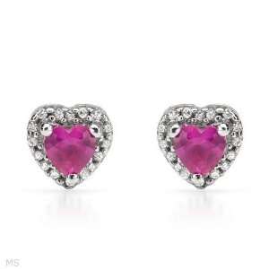 Heart Earrings With 1.10ctw Cubic zirconia and Created Sapphires Made 