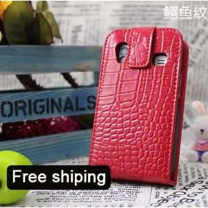  Red Flip Genuine Leather Case Cover for Samsung Galaxy Ace 