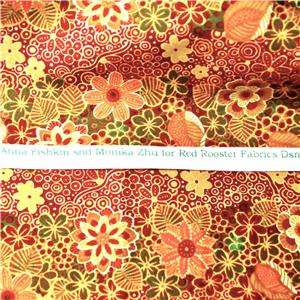 Red Rooster Cotton Fabric, Anna Fishkin Gold Floral FQs  