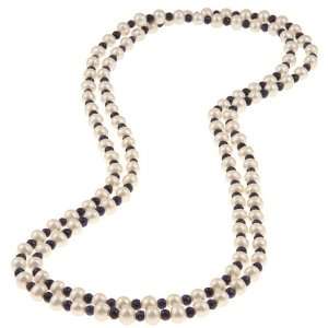 DaVonna White Freshwater Pearl and Sapphire 50 inch Necklace (7 7.5 mm 