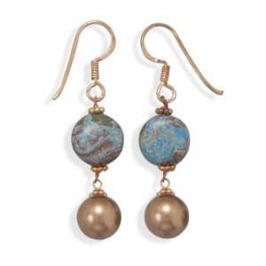  Copper French Wire Earrings With 12mm Jasper Coin Bead and 