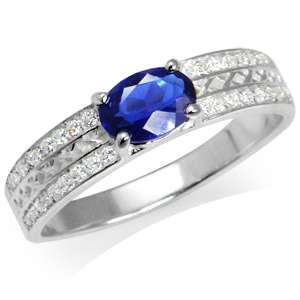 Sapphire Blue CZ & White CZ 925 Sterling Silver Ring Size/Sz 10 qbdh 