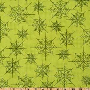  44 Wide Eerie Alley Spider Webs Chartreuse Fabric By The 