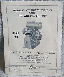 ORIGINAL Owners Manual for LAUSON Model RSH Engine 1950  