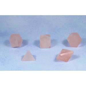 Sacred Geometry Five Platonic Solids Crystal Set in Rose Quartz