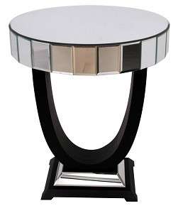 Manhattan Art Deco Round Mirrored Glass Side Table  