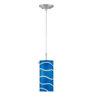  Pendant Lamp Blue Glass Shade with White Wave Accent 