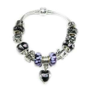   Purple Delight Silver Plated Bracelet With Beads And Charms Jewelry