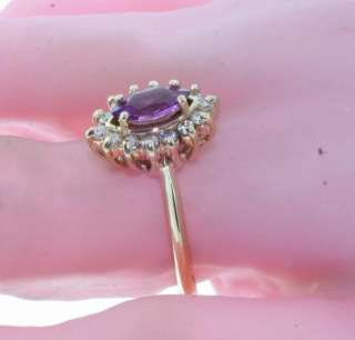14K Yellow gold purple marquise amethyst diamond SI1 H ring vintage 3 