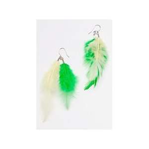  Real Feather Earrings with Green and Yellow Feathers 