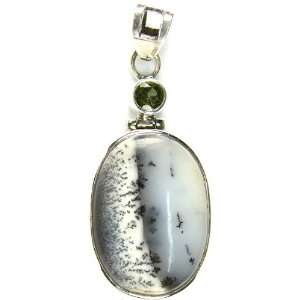 Dendrite Oval Pendant with Faceted Peridot   Sterling 