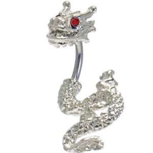 Ruby Red Cubic Zirconia DETAILED DRAGON Belly Ring