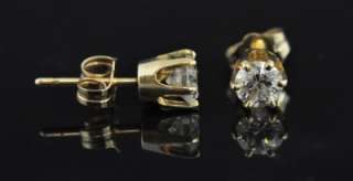 Estate 14K Gold Round Diamond Solitaire Stud Earrings G  
