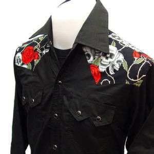 WESTERN CowBoy RockaBilly Skull & Rose VTG Punk Shirt  