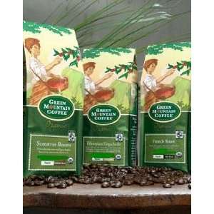 Green Mountain ~ FAIR TRADE ORGANIC SAMPLER Whole Bean Coffee ~ (3) 10 