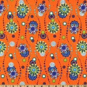  44 Wide Carnival Abstract Florals Orange Fabric By The 