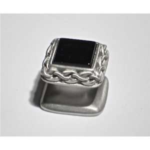   Decorative Square Cabinet Knob   Antique Nickel with Onyx Insert Home