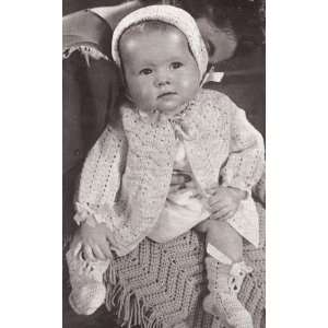  Vintage Crochet PATTERN to make   Baby Sweater Cap Blanket 