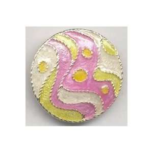  Beautiful Enameled Button 1in Round Pink Swirl (3 Pack 