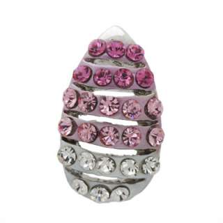 Rhodium Plated Pear Shape Stud Earrings w/ Pink Crystal  