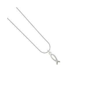 Sided Silver Open Fish Outline Snake Chain Charm Necklace [Jewelry]