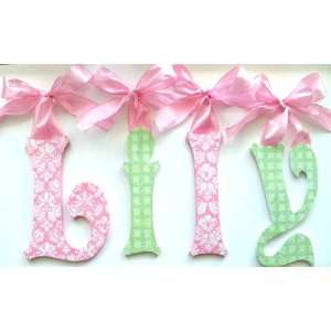  Pink Damask & Green Gingham Glitter Wall Letters Baby