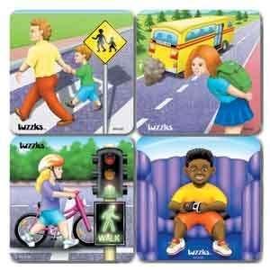  RAISED TUZZLES WOODEN ROAD SAFETY PUZZLES, SET OF 4 Toys & Games