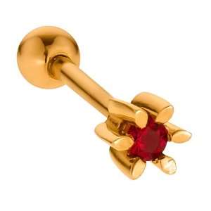  2mm Garnet Flower 14K Yellow Gold Cartilage Stud Earring Jewelry