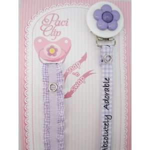  Purple Flower Ribbon Pacifier Clip Baby