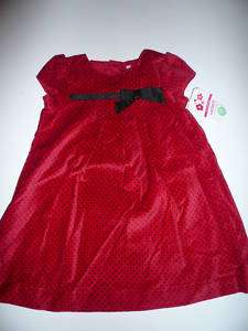 NWT~Carters Girls Red/Black Dot Velvet Dress. Sz 18 months.  