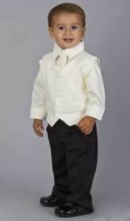 BABY BOYS WEDDING PAGEBOY 4 PIECE IVORY BLACK SUIT AGE 0 MONTHS   8 