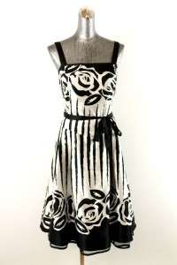 black white DRESSBARN WOMAN dress sleeveless floral retro full skirt 