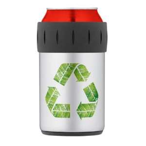    Thermos Can Cooler Koozie Recycle Symbol in Leaves 