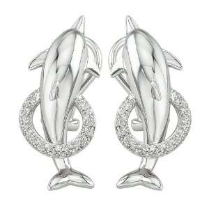    14K White Gold 1/5 ct. Diamond Dolphin Earrings Katarina Jewelry