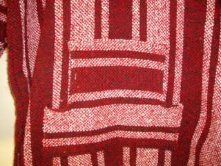 Mexican Hoodie Baja Hippie Surfer Poncho Sweater Pull Over RED Stripe 