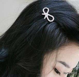   ribbon bow crystal Rhinestone metal hair clip pin P29 silver  
