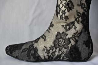   COUTURE Black*OVER THE KNEE*Tall Flats LACE Boots 9 39 NEW  