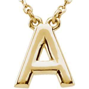   Yellow A 16 14K Yellow Gold Fashion Block Initial Necklace Jewelry