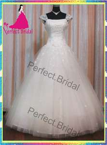 Modest White Wedding Dresses Bridal Gowns Applique Bride Party Ball 