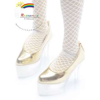 MSD/Unoa Clear Stiletto Platform Heel Pumps Shoes Gold  